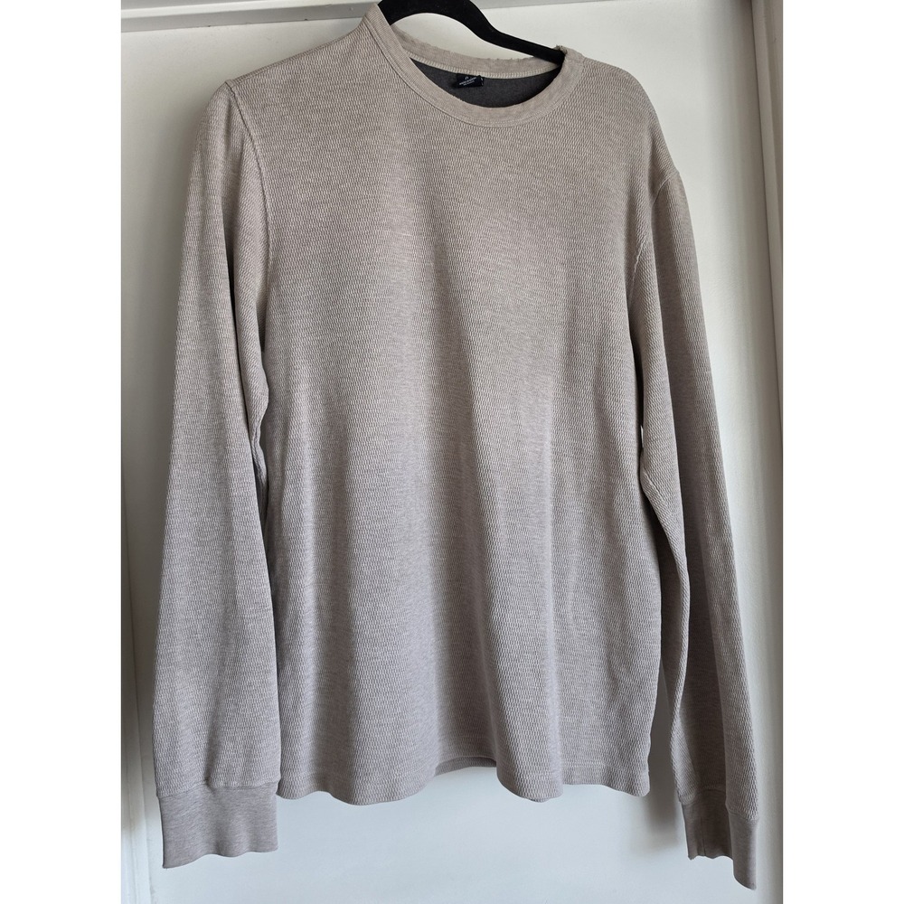 Gap Men Long Sleeve Waffle Knit Shirt M Beige Thermal Henley Top Tee